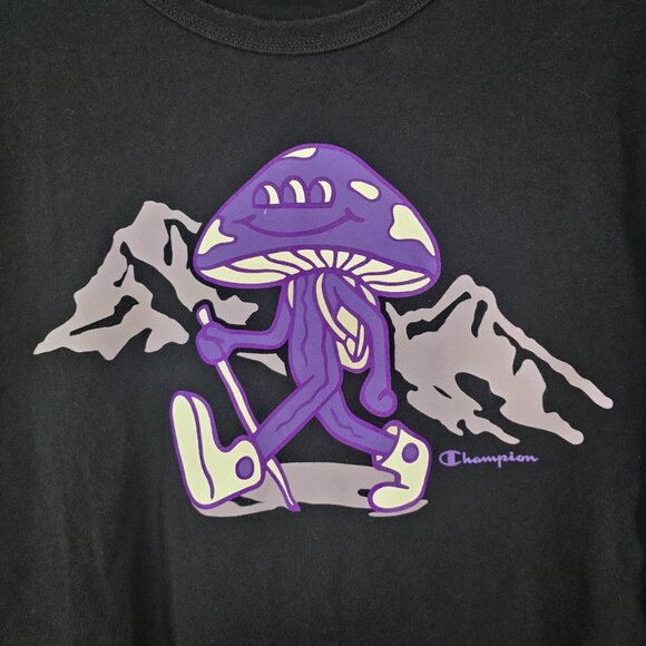 Champion T-Shirt Mens L Faded Black Graphic Mushroom Hiking Tee Gorpcore Skater - Picture 2 of 6